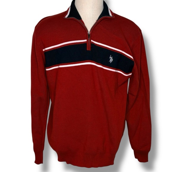 U.S. Polo Assn. Other - US Polo Assn Men's Sweater Size XL Long Sleeve 1/4 Zip Red White Blue Preppy
